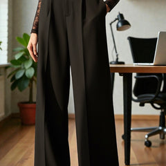 Women Off White High-rise Straight Fit Korean Trousers