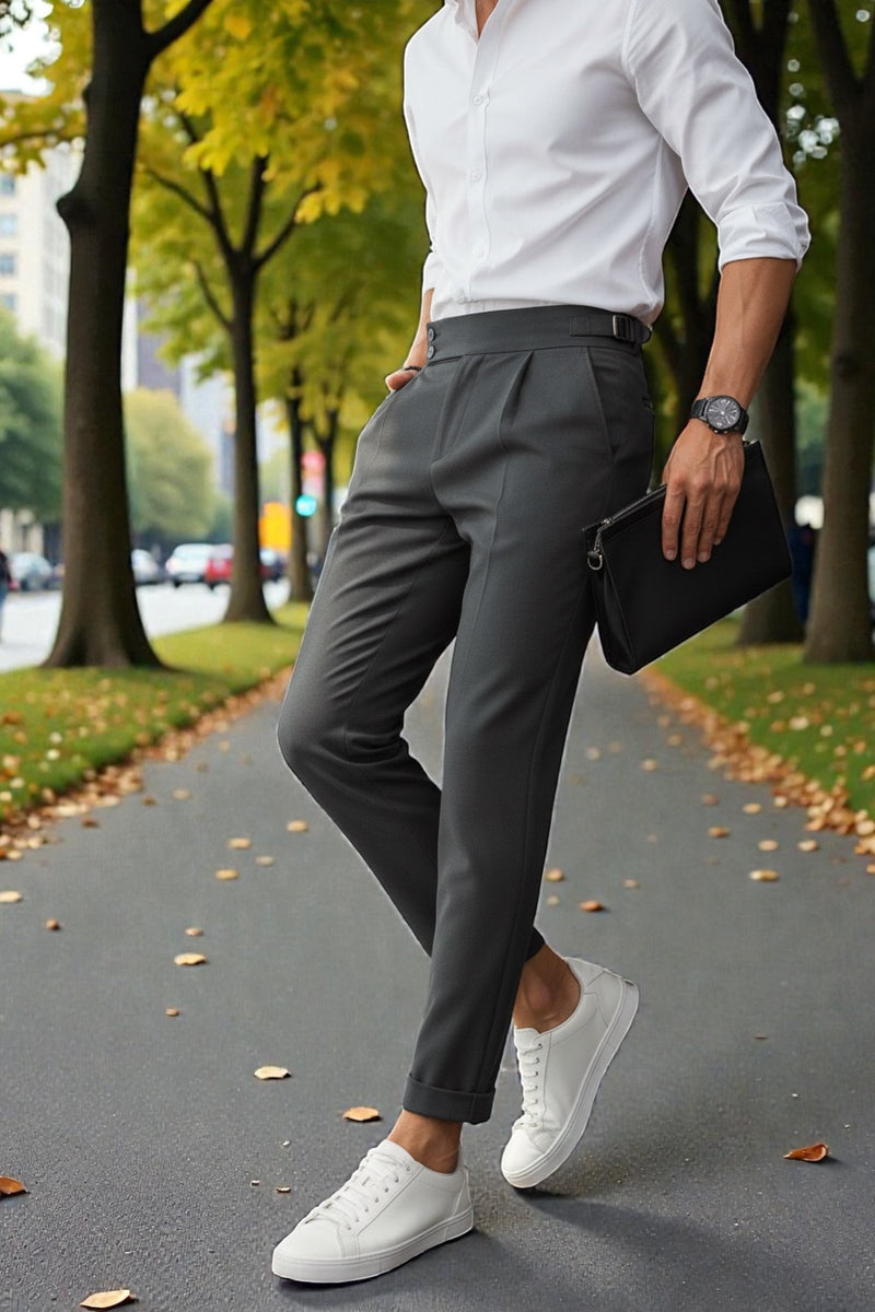 Men Dark grey Mid-Rise Slim Fit Gurkha Italian Pants