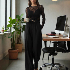 Women Off White High-rise Straight Fit Korean Trousers