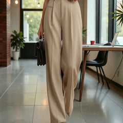 Women Light beige High-rise Straight Fit Korean Trousers