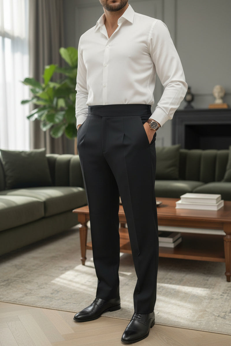 Men Black Mid-Rise Slim Fit Gurkha Pants