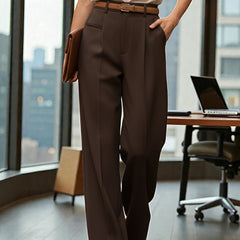 Women Off White High-rise Straight Fit Korean Trousers