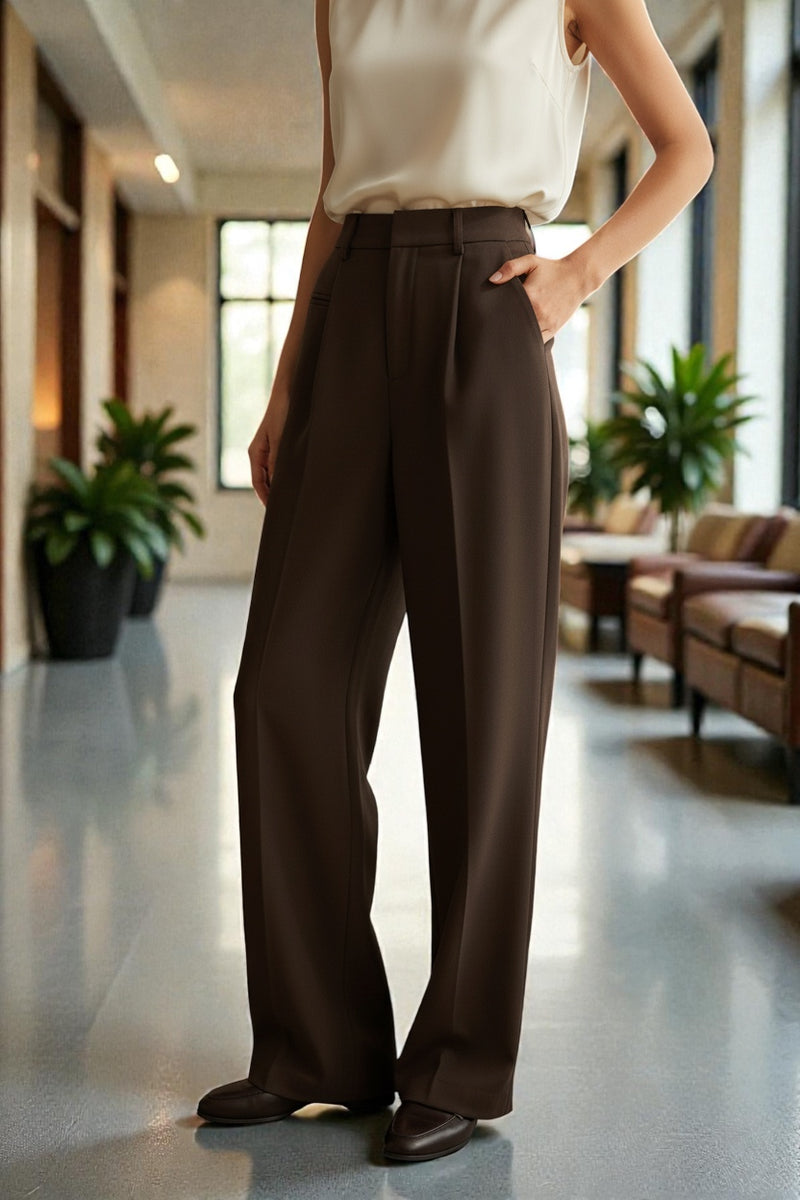 Women Off White High-rise Straight Fit Korean Trousers