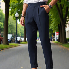 Men Navy blue Mid-Rise Slim Fit Gurkha Italian Pants