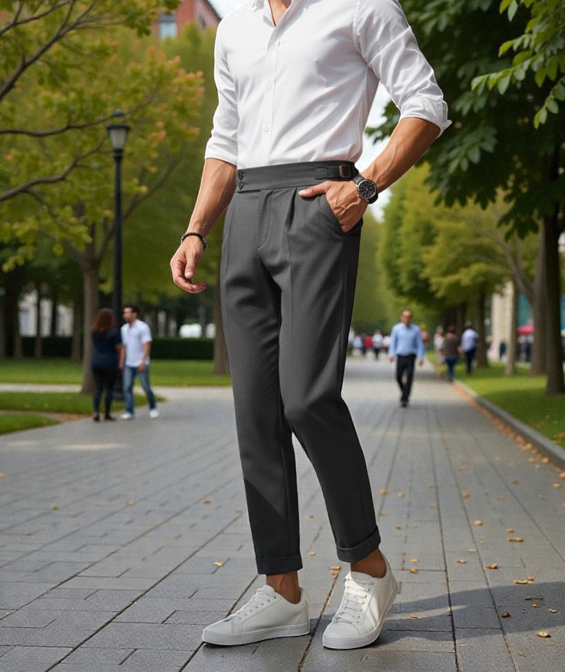 Men Dark grey Mid-Rise Slim Fit Gurkha Italian Pants