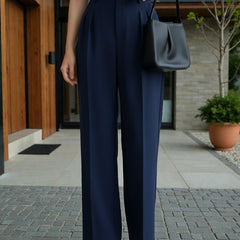Women Navy blue High-rise Straight Fit Korean Trousers