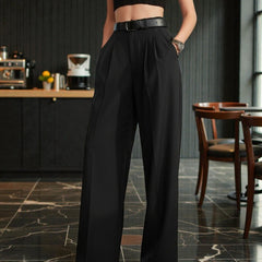 Women Black High-rise Straight Fit Korean Trousers