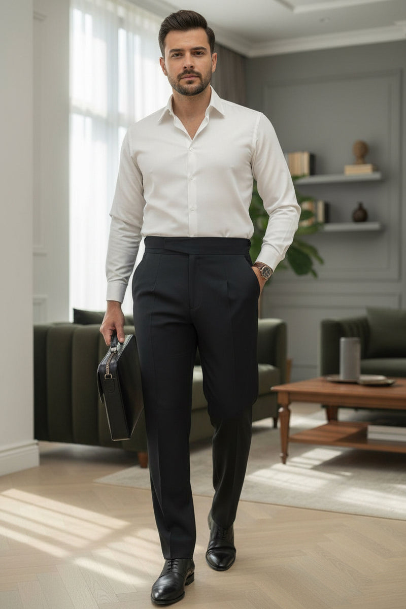 Men Black Mid-Rise Slim Fit Gurkha Pants