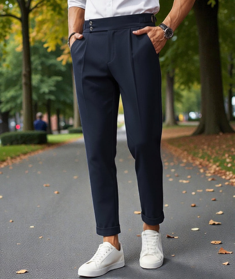 Men Navy blue Mid-Rise Slim Fit Gurkha Italian Pants