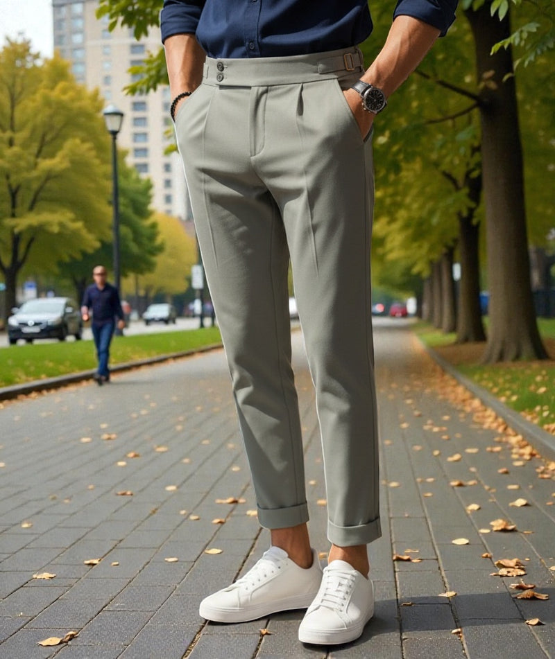 Men Light grey Mid-Rise Slim Fit Gurkha Italian Pants