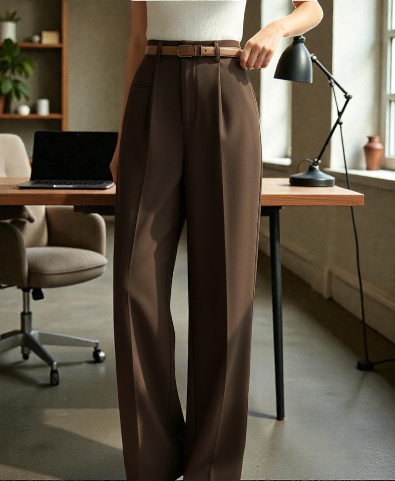 Women Off White High-rise Straight Fit Korean Trousers
