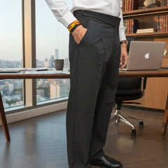 Men Black Mid-Rise Slim Fit Gurkha Pants