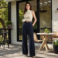 Women Off White High-rise Straight Fit Korean Pants