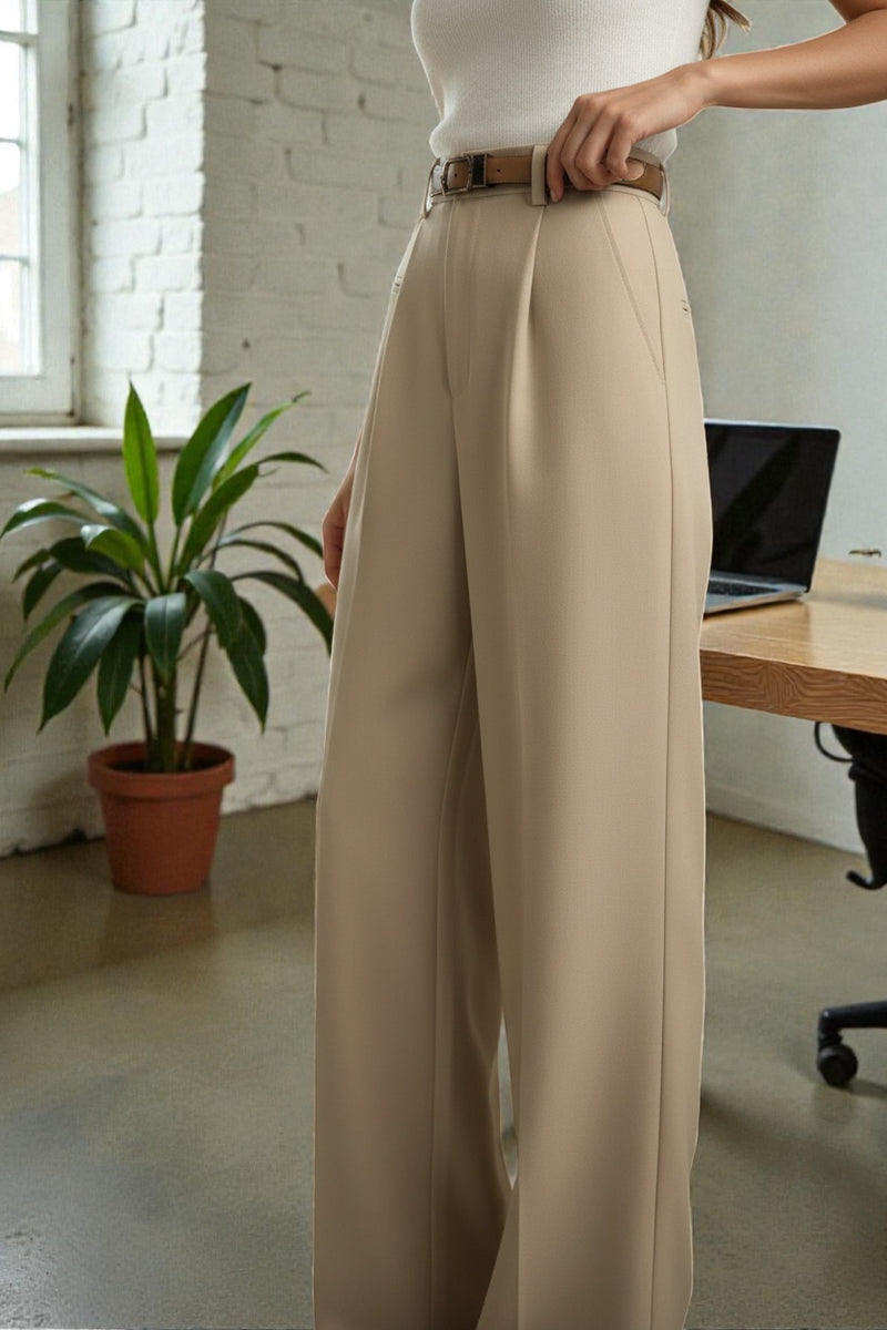 Women Light beige High-rise Straight Fit Korean Trousers