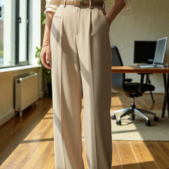 Women Light beige High-rise Straight Fit Korean Trousers