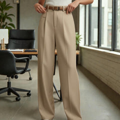 Women Light beige High-rise Straight Fit Korean Trousers