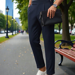 Men Navy blue Mid-Rise Slim Fit Gurkha Italian Pants