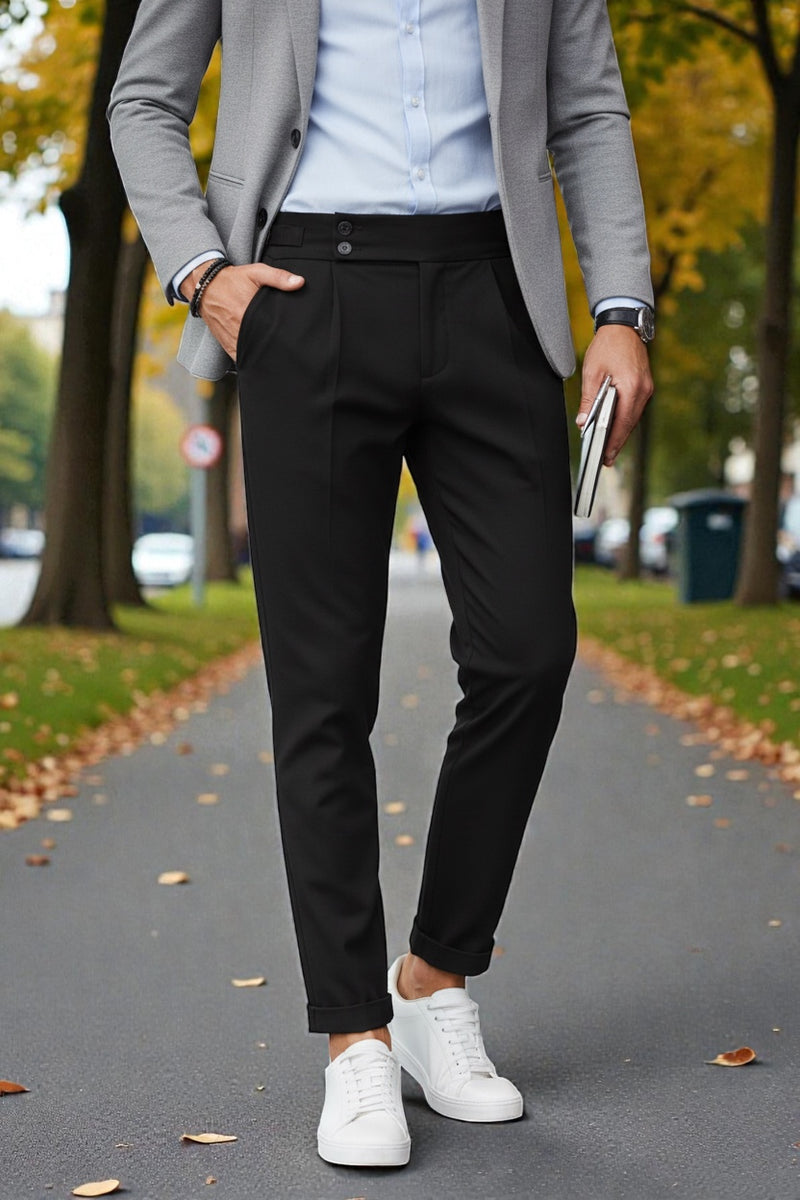 Men Black Mid-Rise Slim Fit Gurkha Italian Pants
