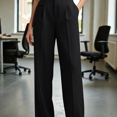 Women Black High-rise Straight Fit Korean Trousers
