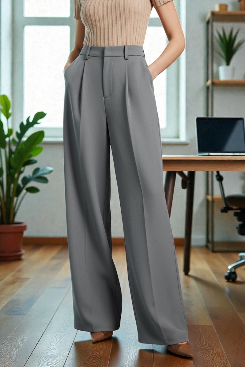 Women Off White High-rise Straight Fit Korean Trousers