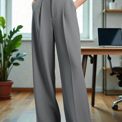 Women Off White High-rise Straight Fit Korean Trousers