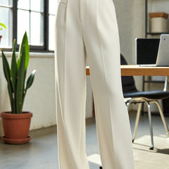 Women Off White High-rise Straight Fit Korean Trousers