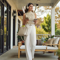 Women Off White High-rise Straight Fit Korean Pants