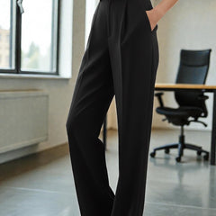 Women Black High-rise Straight Fit Korean Trousers