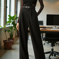 Women Off White High-rise Straight Fit Korean Trousers